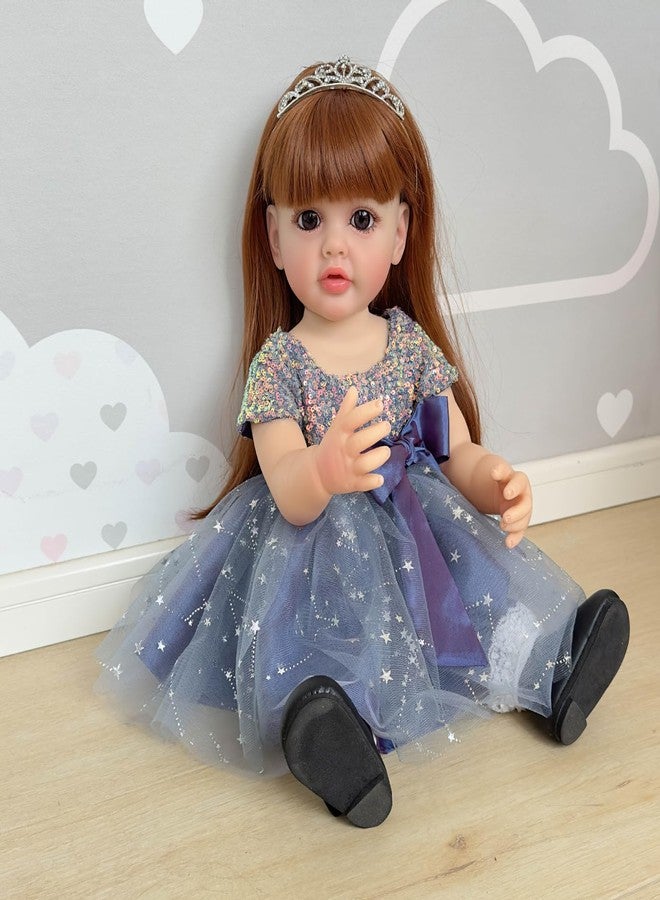 Wamdoll دمية طفل حديث الولادة واقعية من وامدول، بشعر بني طويل بطول 22 بوصة، مصنوعة من الفينيل، بتصميم واقعي لكامل الجسم، تشبه الأميرة الصغيرة، ومصممة تشريحياً بدقة. - Image 2